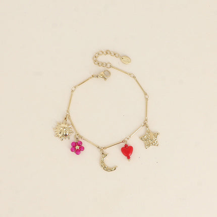 Bracelet - soleil, lune, étoile, coeur et fleur