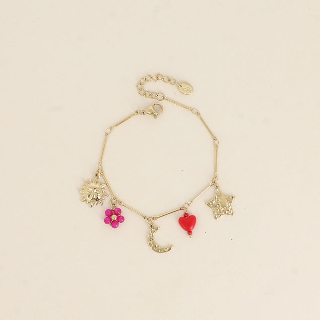 Bracelet - soleil, lune, étoile, coeur et fleur