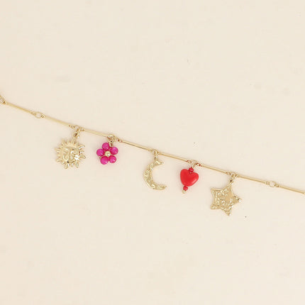 Bracelet - soleil, lune, étoile, coeur et fleur