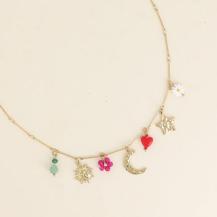 Collier - soleil, lune, étoile, coeur et fleur