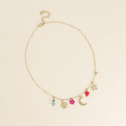 Collier - soleil, lune, étoile, coeur et fleur