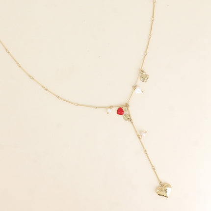 Collier en Y - pampilles coeurs, nacre et perles d'eau douce