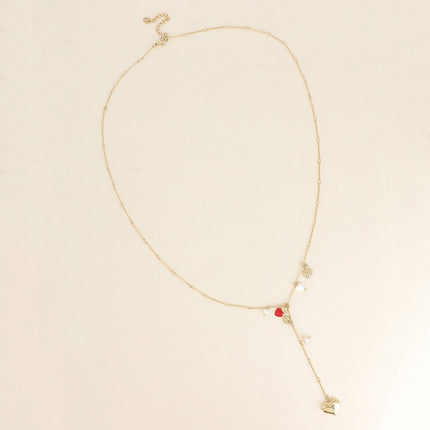 Collier en Y - pampilles coeurs, nacre et perles d'eau douce
