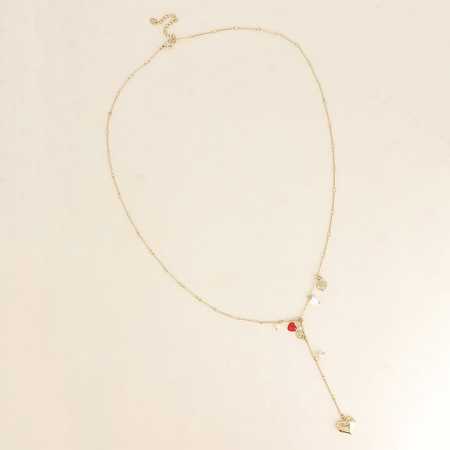 Y-shaped necklace - heart-shaped tassels, mother-of-pearl and freshwater pearls
