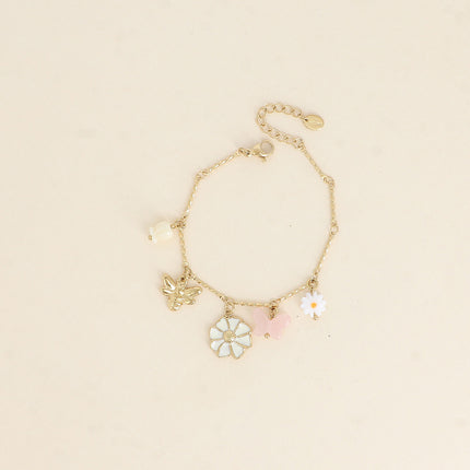 Bracelet - fleur nacrée, fleurs, papillons