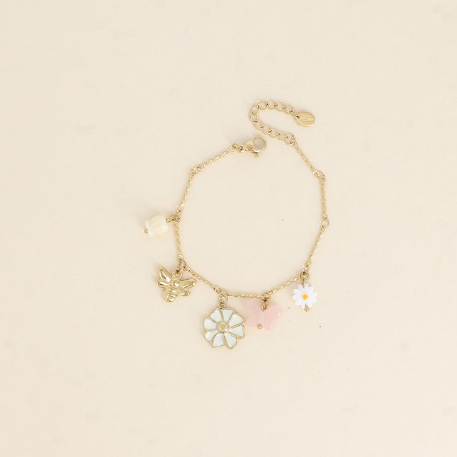 Bracelet - mother-of-pearl flower, flowers, butterflies