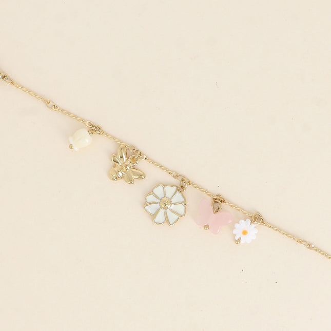 Bracelet - mother-of-pearl flower, flowers, butterflies