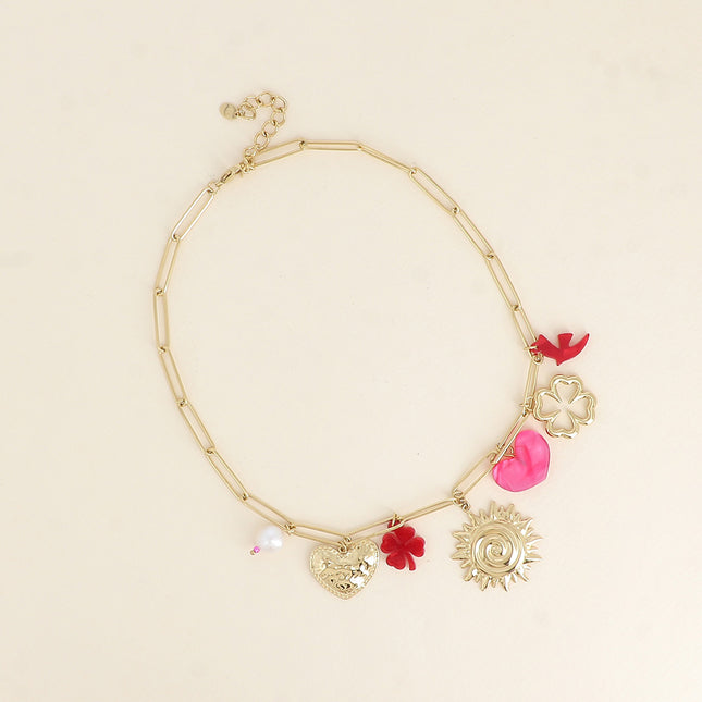 Necklace - clovers, hearts, sun
