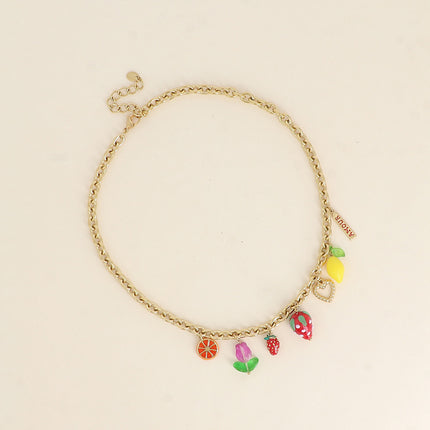 Collier - breloques de fruits (citron, fraises, orange, fleur)
