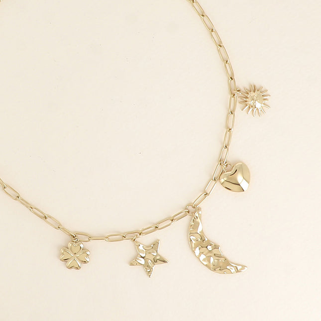 Necklace - sun, heart, moon, star and clover