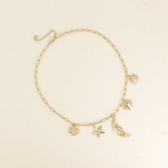 Necklace - sun, heart, moon, star and clover