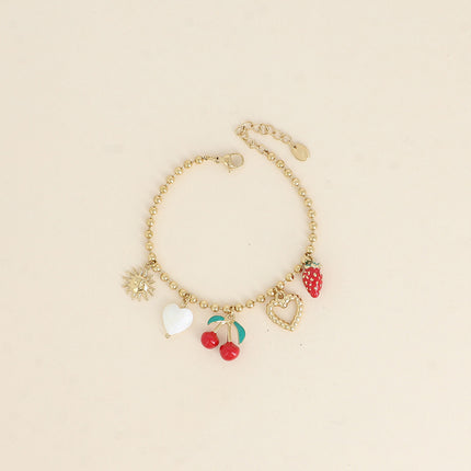 Bracelet - soleil, coeurs, cerise et fraise en émail