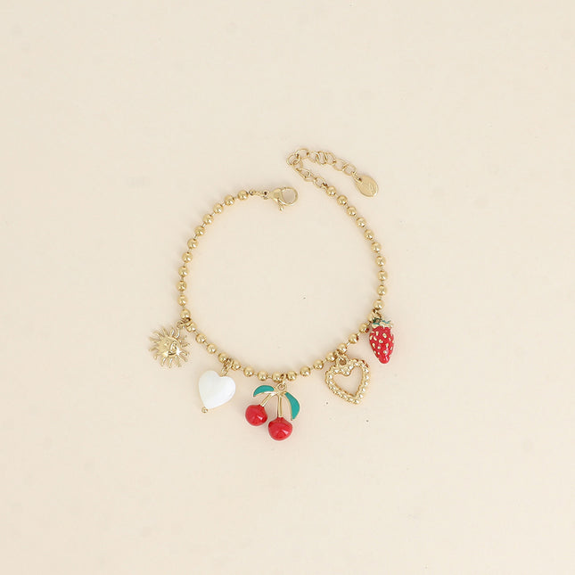 Bracelet - soleil, coeurs, cerise et fraise en émail