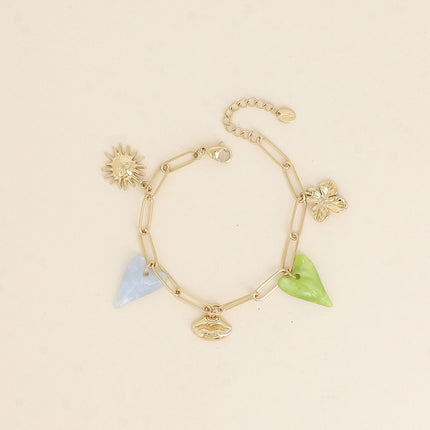 Bracelet - trèfle, coeurs en acétate, bouche, soleil
