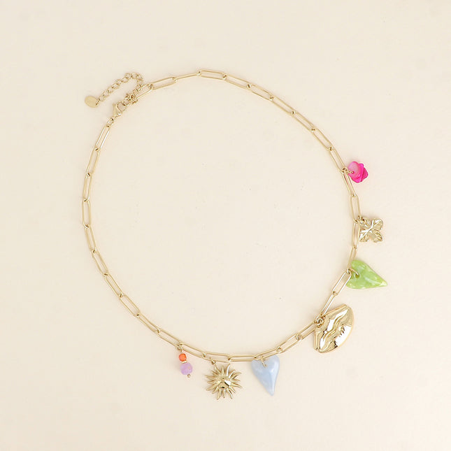 Necklace - clover, acetate hearts, mouth, sun