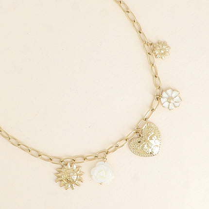Collier - fleurs, soleil, coeur