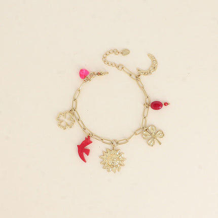 Bracelet - trèfles, soleil, lune, oiseau, perles
