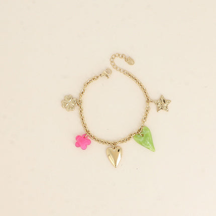 Bracelet - étoile martelée, coeurs, perle fleur et trèfle