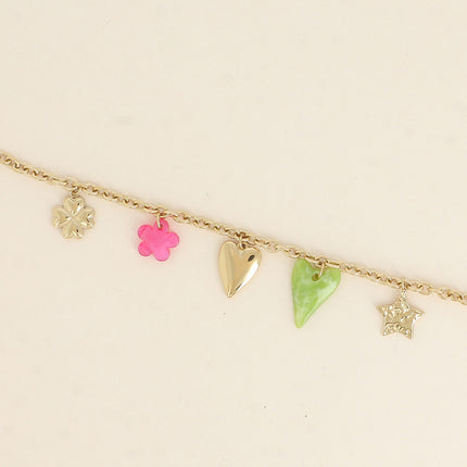 Bracelet - étoile martelée, coeurs, perle fleur et trèfle