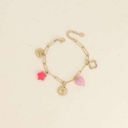Bracelet - coeurs, perle fleur, soleil, trèfle