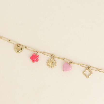 Bracelet - coeurs, perle fleur, soleil, trèfle