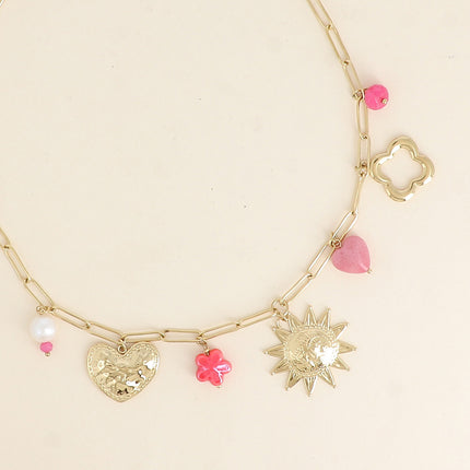 Collier - coeurs, perle fleur, soleil, trèfle