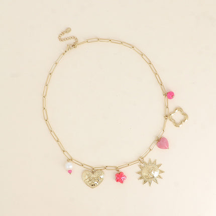 Collier - coeurs, perle fleur, soleil, trèfle