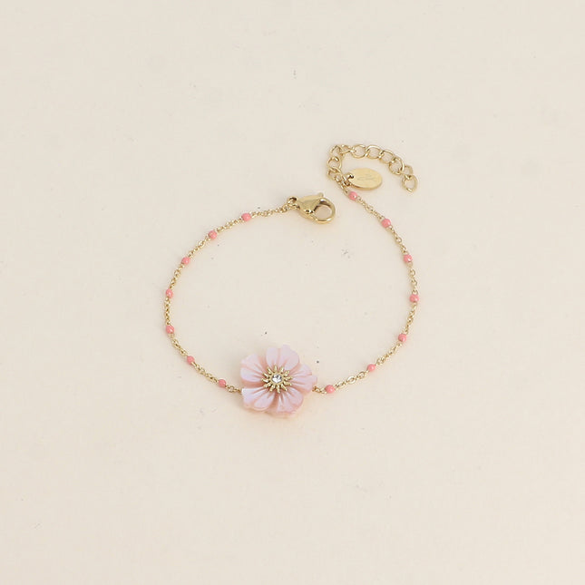 Bracelet - chaîne émaillée et fleur nacrée