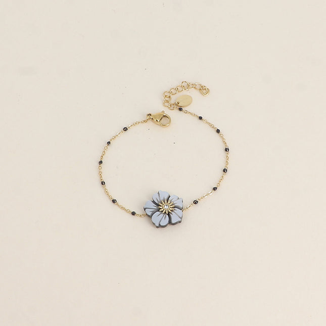 Bracelet - enameled chain and mother-of-pearl flower