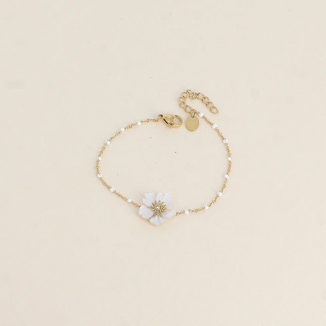 Bracelet - enameled chain and mother-of-pearl flower