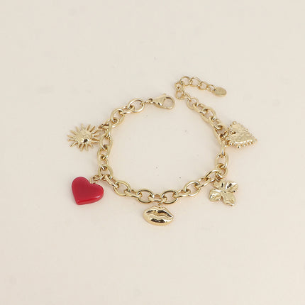 Bracelet Prisca - soleil, trèfle, coeur en résine, bouche et coeur texturé