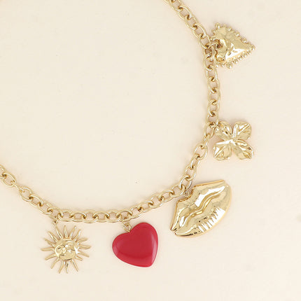 Collier Mélisse - soleil, trèfle, coeur en résine, bouche et coeur texturé