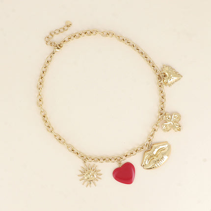 Collier Mélisse - soleil, trèfle, coeur en résine, bouche et coeur texturé
