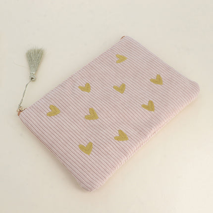 Pencil case - Hearts - corduroy - 20 x 14 cm