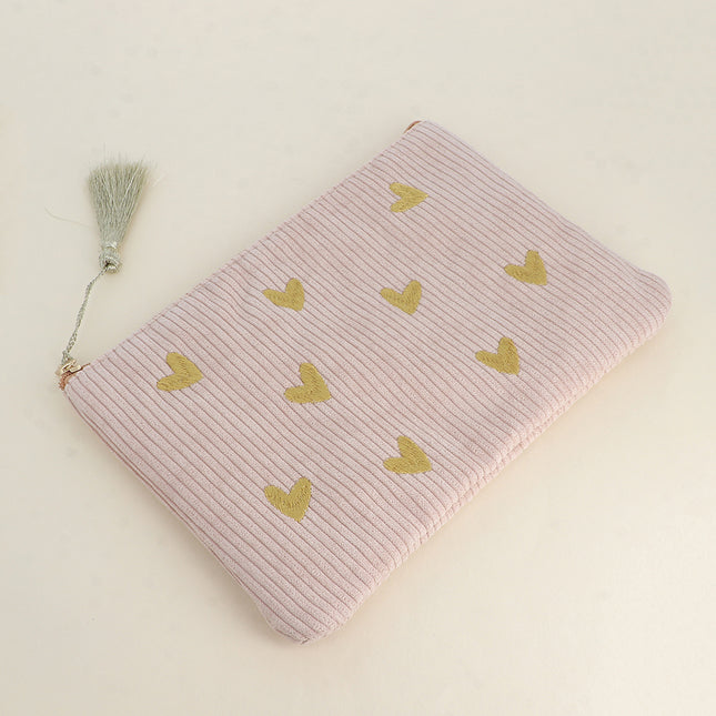 Trousse - Coeurs - velours côtelé - 20 x 14 cm