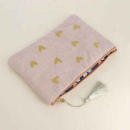 Pencil case - Hearts - corduroy - 20 x 14 cm