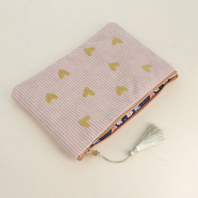 Trousse - Coeurs - velours côtelé - 20 x 14 cm