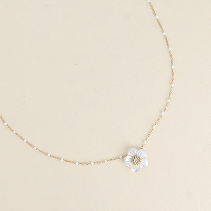 Necklace - enameled chain and mother-of-pearl flower