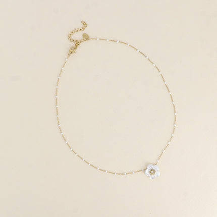 Necklace - enameled chain and mother-of-pearl flower
