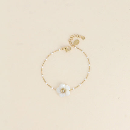 Bracelet - chaîne émaillée et fleur nacrée