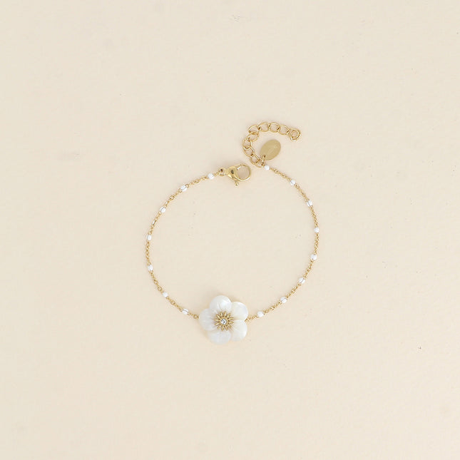 Bracelet - chaîne émaillée et fleur nacrée