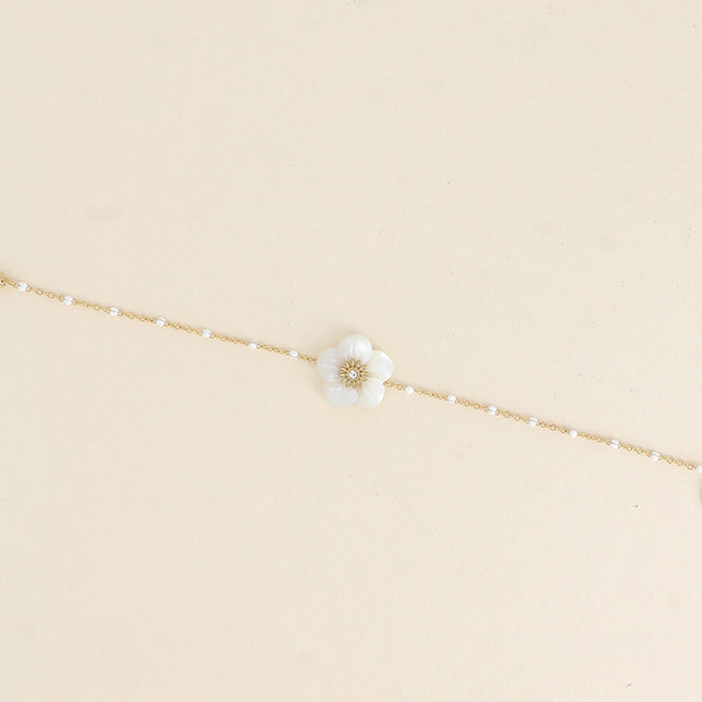Bracelet - chaîne émaillée et fleur nacrée