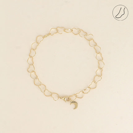 Chevillère - maillons coeurs et pendentif lune