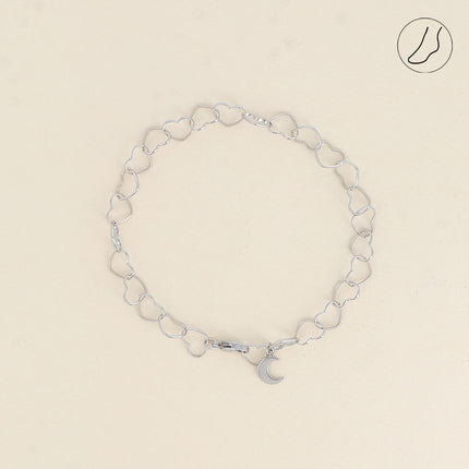 Chevillère - maillons coeurs et pendentif lune