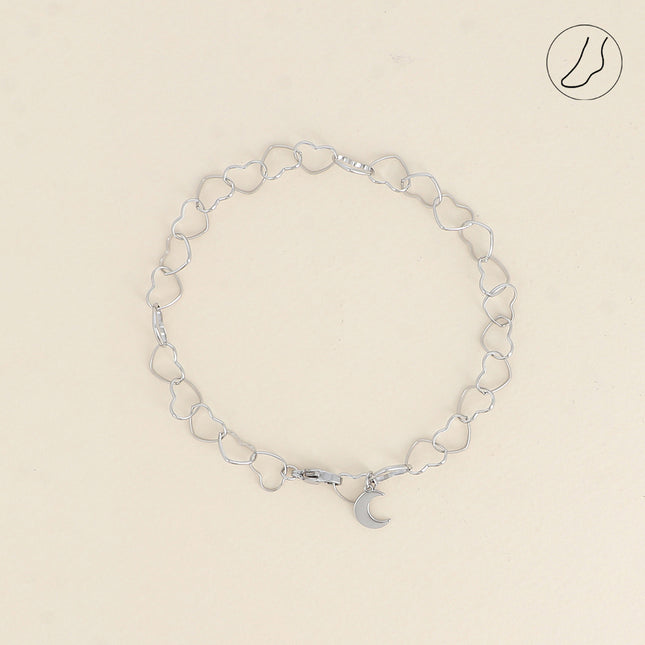 Chevillère - maillons coeurs et pendentif lune