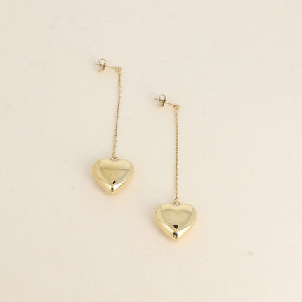 Drop earrings - chain and smooth heart