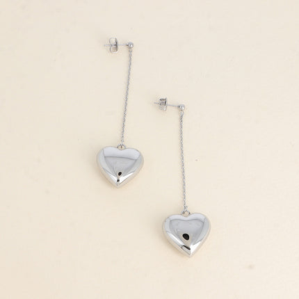 Drop earrings - chain and smooth heart
