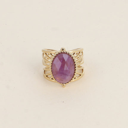 Bague - anneau ajouré et pierre naturelle ovale