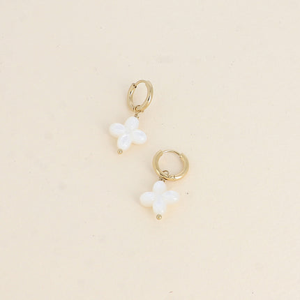Creole earrings - mother-of-pearl clover pendant