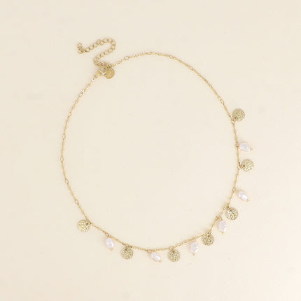 Necklace - hammered tassels and white resin beads